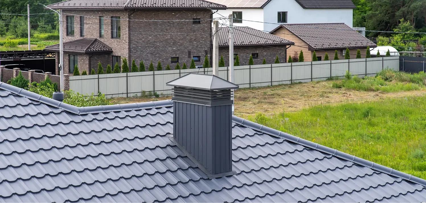 Metal chimney cap installed on a residential roof